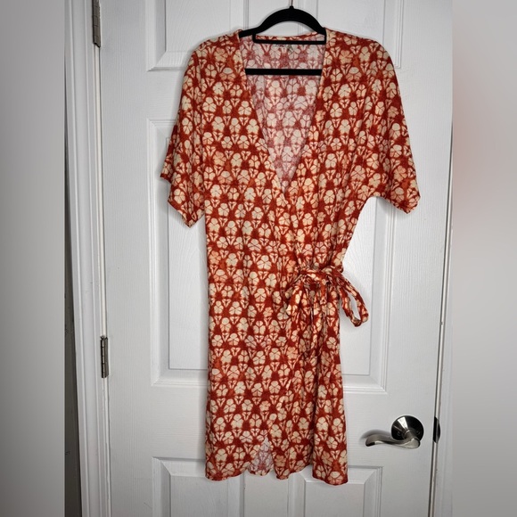 FAHERTY Willow Wrap Dress Spiced Shibori Print Size S Linen Viscose Blend - Picture 3 of 8